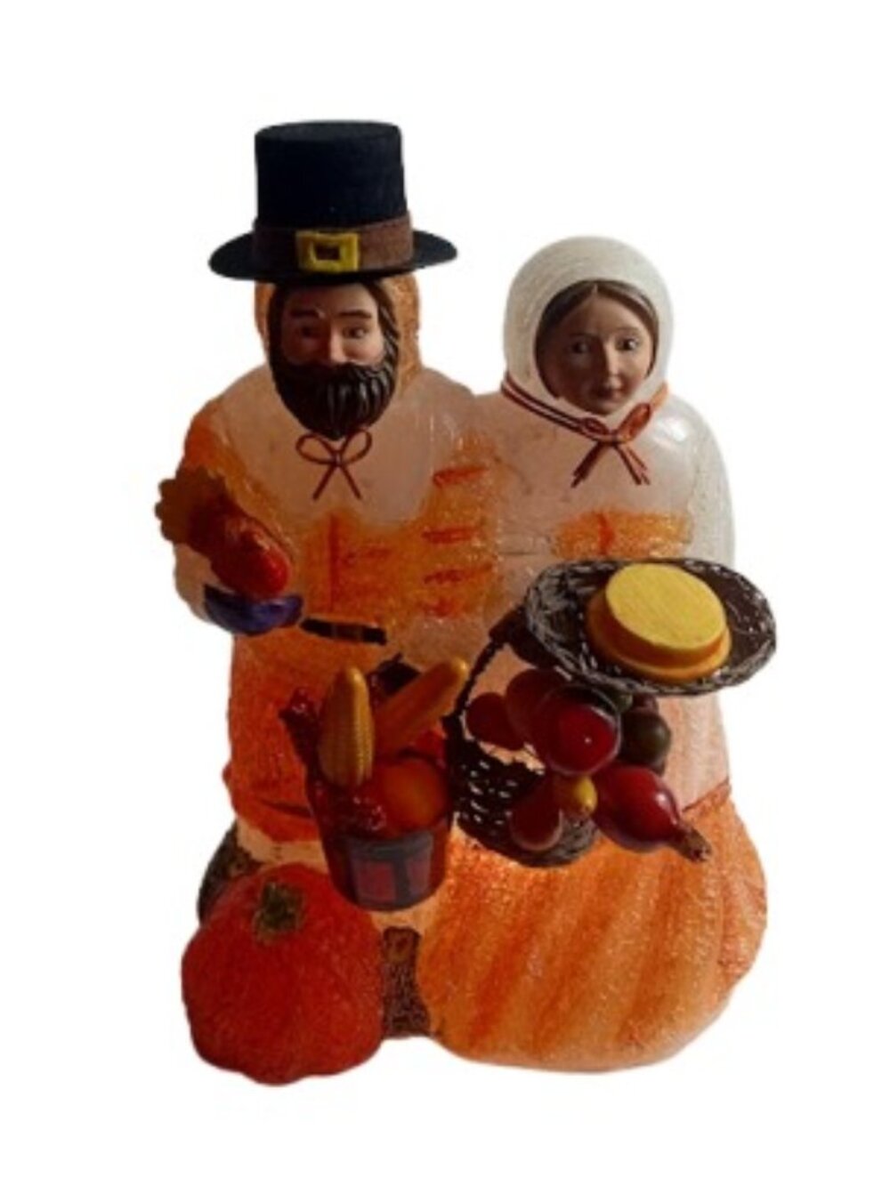 Retired Cracker Barrel Light Up Pilgrim Thanksgiving Fall Harvest Couple Lamp